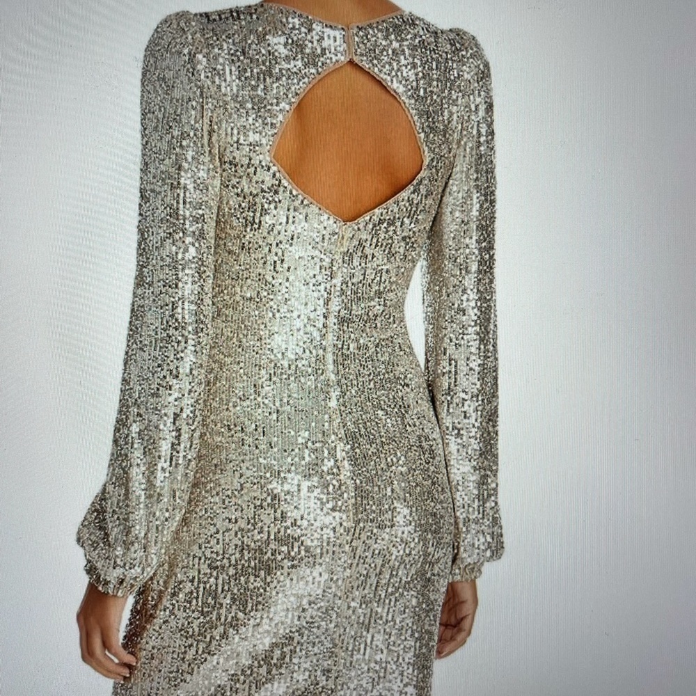 Aqua sequin long sleeve dress Sz. 4 - Picture 2 of 15